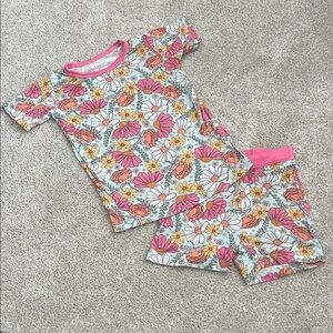 Floral Kids Bamboo Pajama Set - Pink and Orange